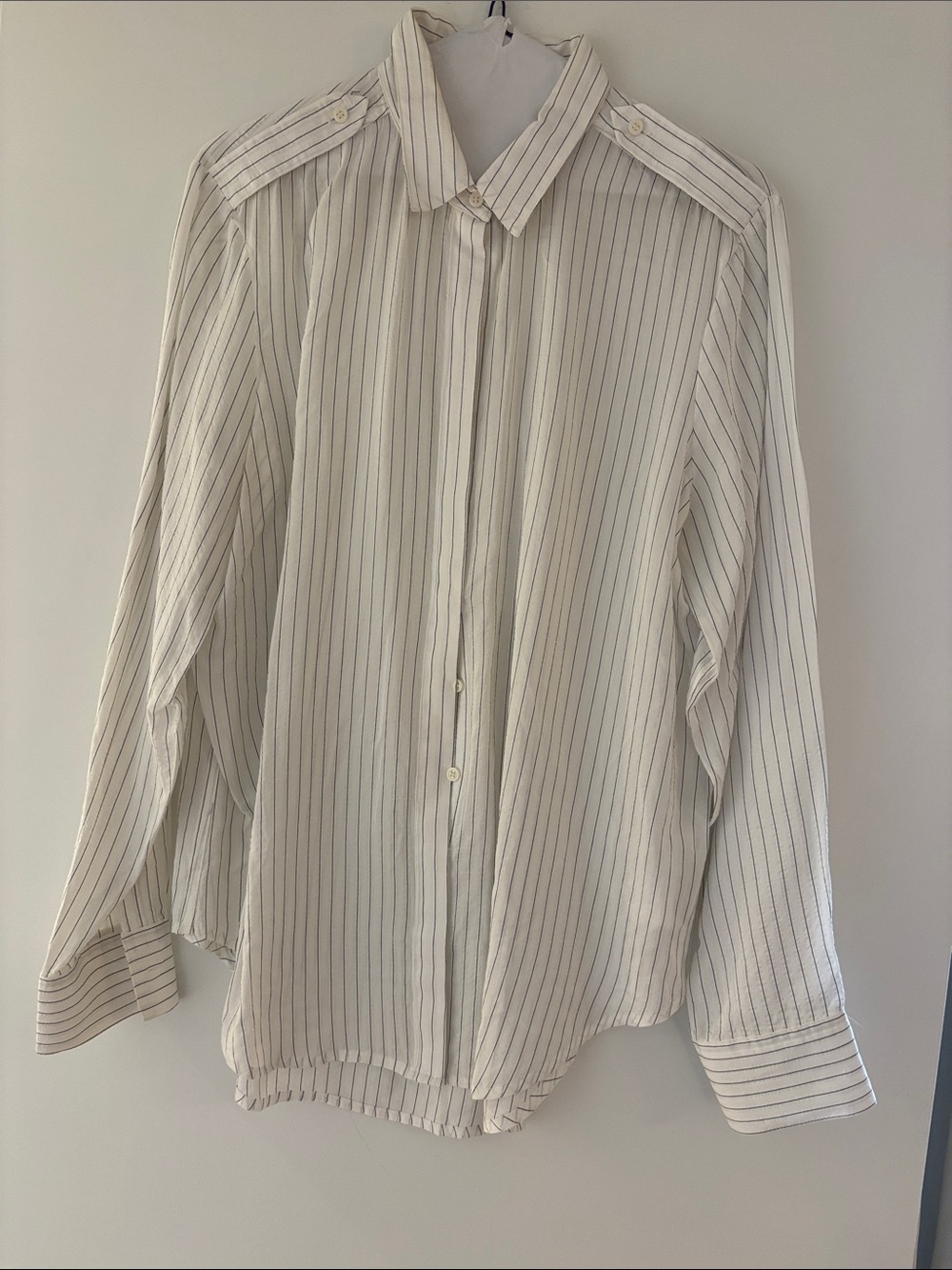 Women’s J Crew White Pinstripe Button-Up Shirt